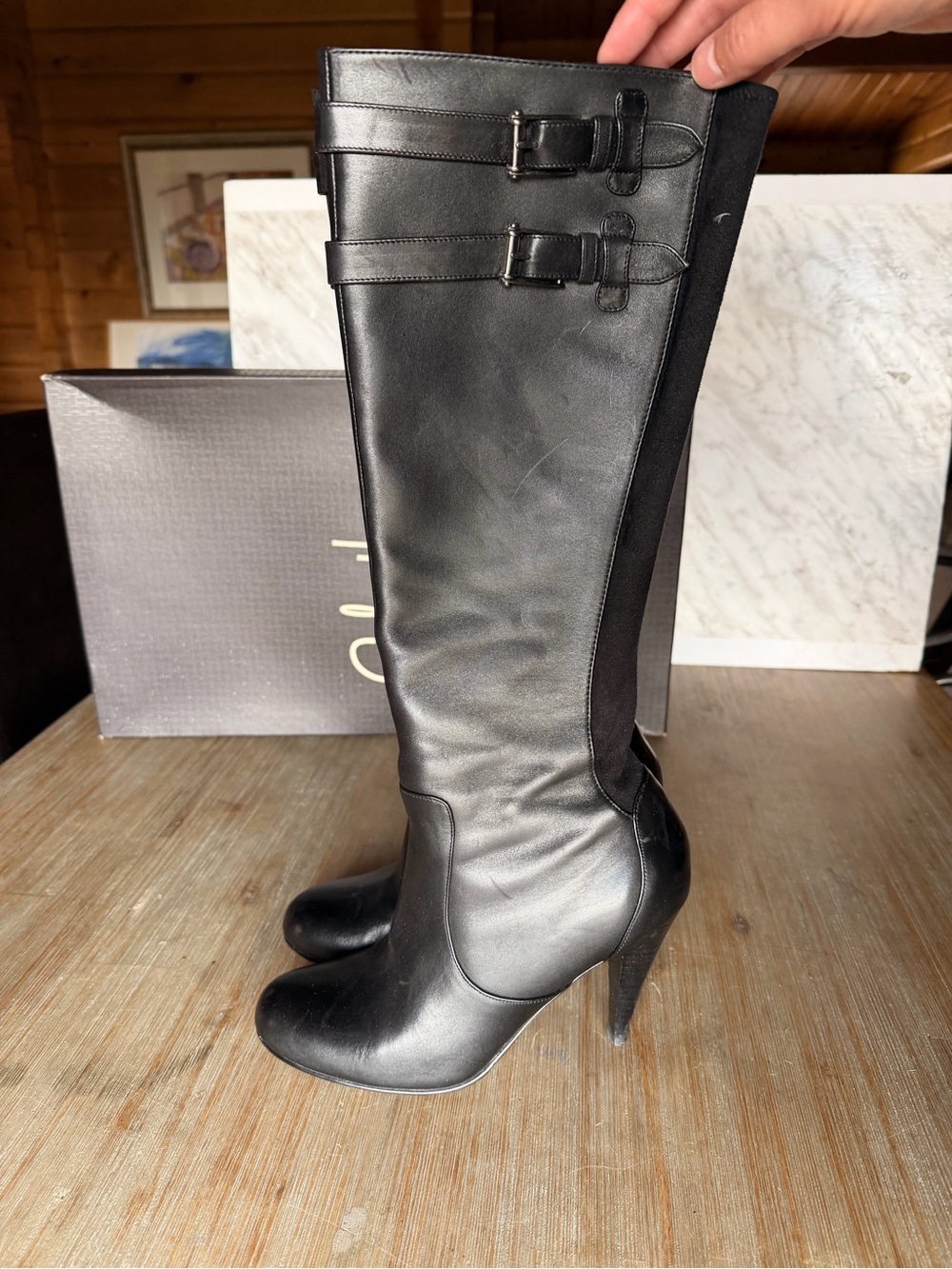 Cole Haan Nike Air Black Knee-High Leather Boots